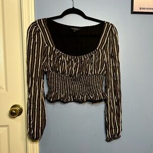 Olivaceous Striped Square Neck Long Sleeve Top